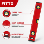 96 Pieces 40 cm Red Aluminum Spirit Level with 3 Vials and Integrated Measuring Scale