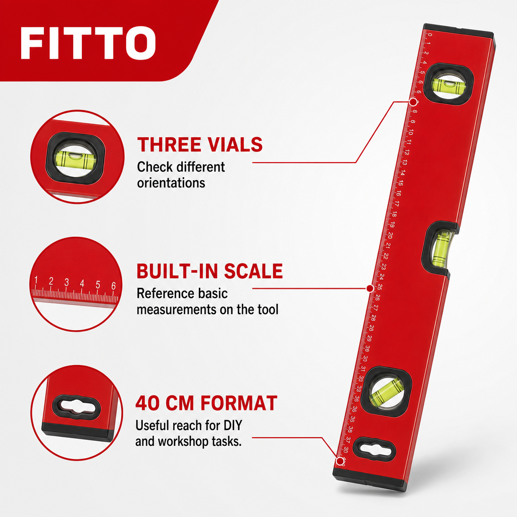 96 Pieces 40 cm Red Aluminum Spirit Level with 3 Vials and Integrated Measuring Scale