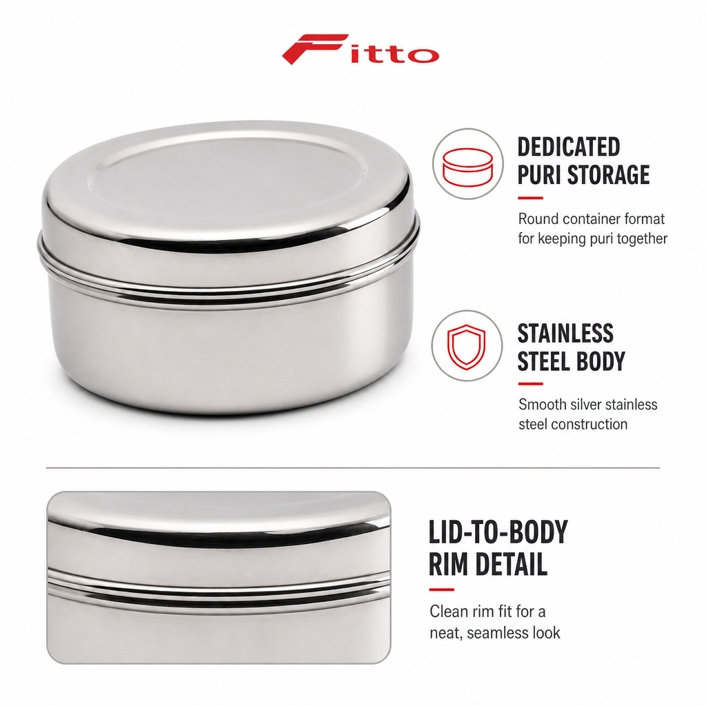 96 Pieces Stainless Steel Puri Storage Container, Round Food Container, 9.5 cm
