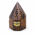 96 Pieces Wooden Pyramid Incense Burner Box, 3 Inch, Brown Decorative Holder