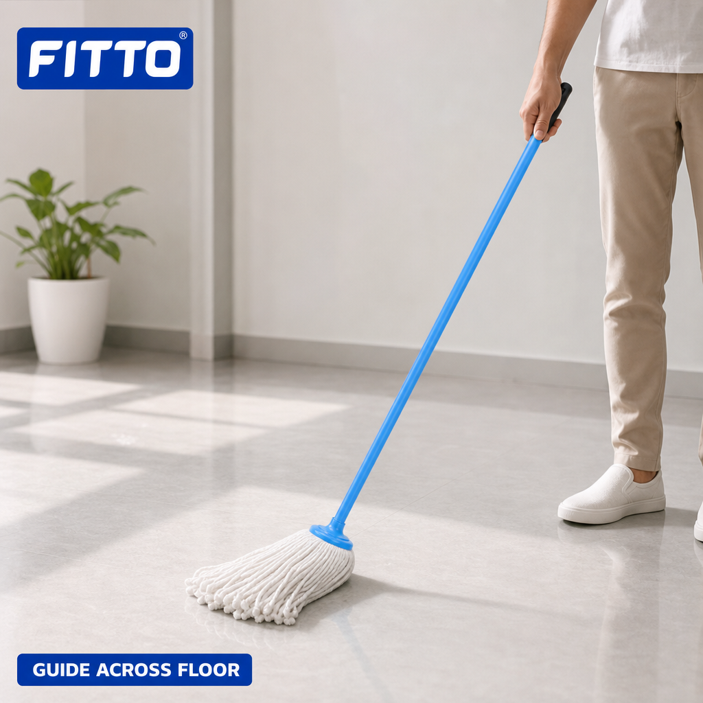96 Pieces Cotton Mop with Painted Iron Handle, 200 g, Blue, 120 cm