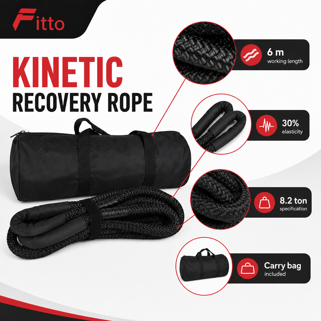48 Pieces Kinetic Vehicle Recovery Tow Rope, 6 m, 8.2 Ton Specification, 30% Elasticity, Black