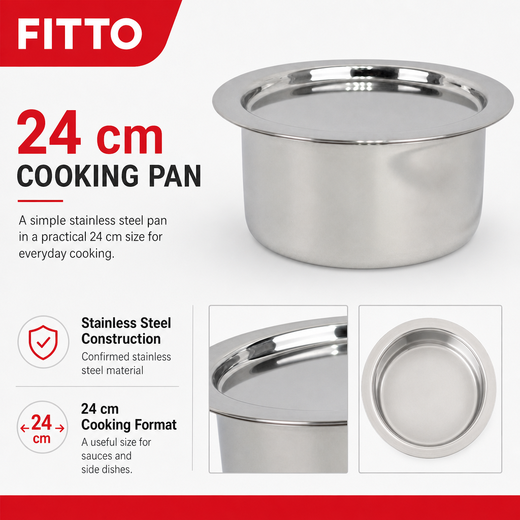 60 Pieces Stainless Steel Cooking Pan with Plain Bottom, 24 cm