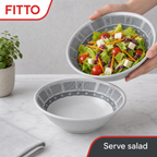 120 Pieces Melamine Salad Bowl, 6 Inch, Grey With Geometric Border