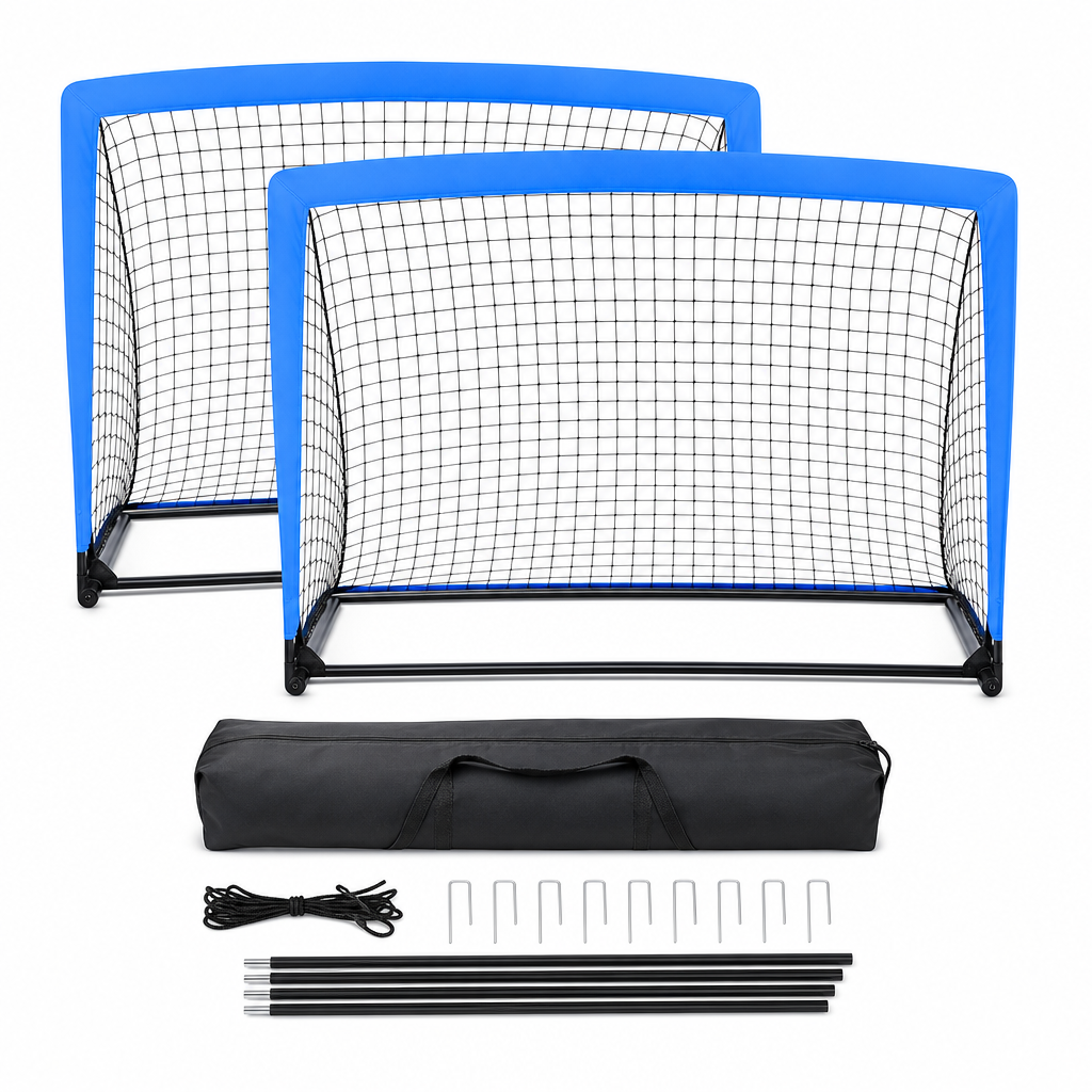 48 Pieces Soccer Goal Net Practice Set, 2-Pack Foldable Training Goals with Carry Bag, Ground Pegs and 3 ft x 4 ft Size