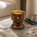 96 Pieces Wooden Incense Burner Cup with Metal Bowl, Brown and Gold-Tone Details, 4.3 Inch