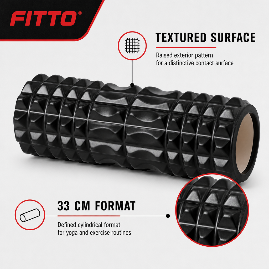 96 Pieces Textured Yoga Roller, 33 cm, Black