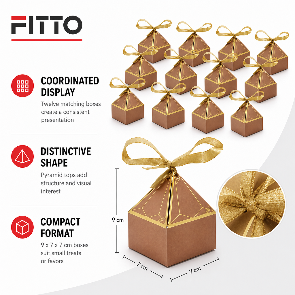 96 Pieces Candy Favor Boxes Rose Gold Pyramid Top Paper 9 x 7 x 7 cm 12 Pieces