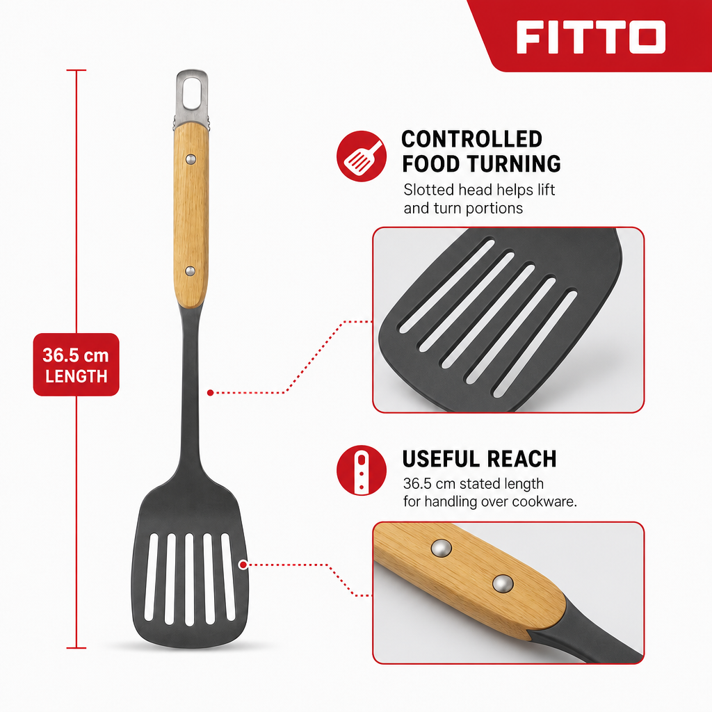 120 Pieces Stainless Steel Slotted Turner with Wooden Handle, 36.5 cm