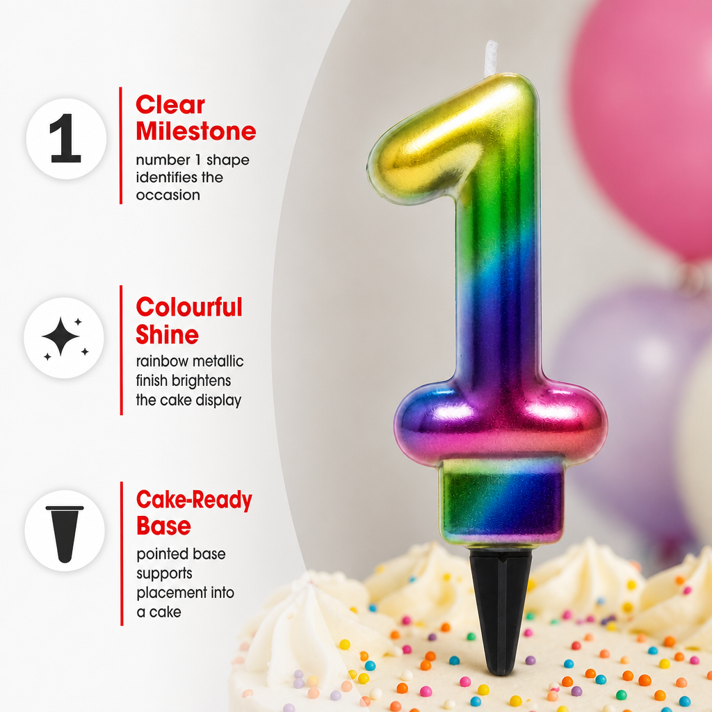 240 Pieces Rainbow Metallic Number 1 Cake Candle, 3 in, 1 Piece