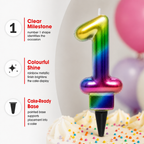 240 Pieces Rainbow Metallic Number 1 Cake Candle, 3 in, 1 Piece
