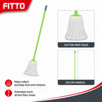 96 Pieces Cotton Mop with Painted Iron Handle, 120 cm, Green