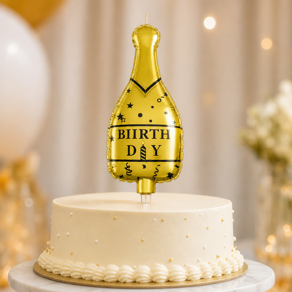144 Pieces Gold Bottle-Shaped Happy Birthday Cake Topper Candle, 1 Piece