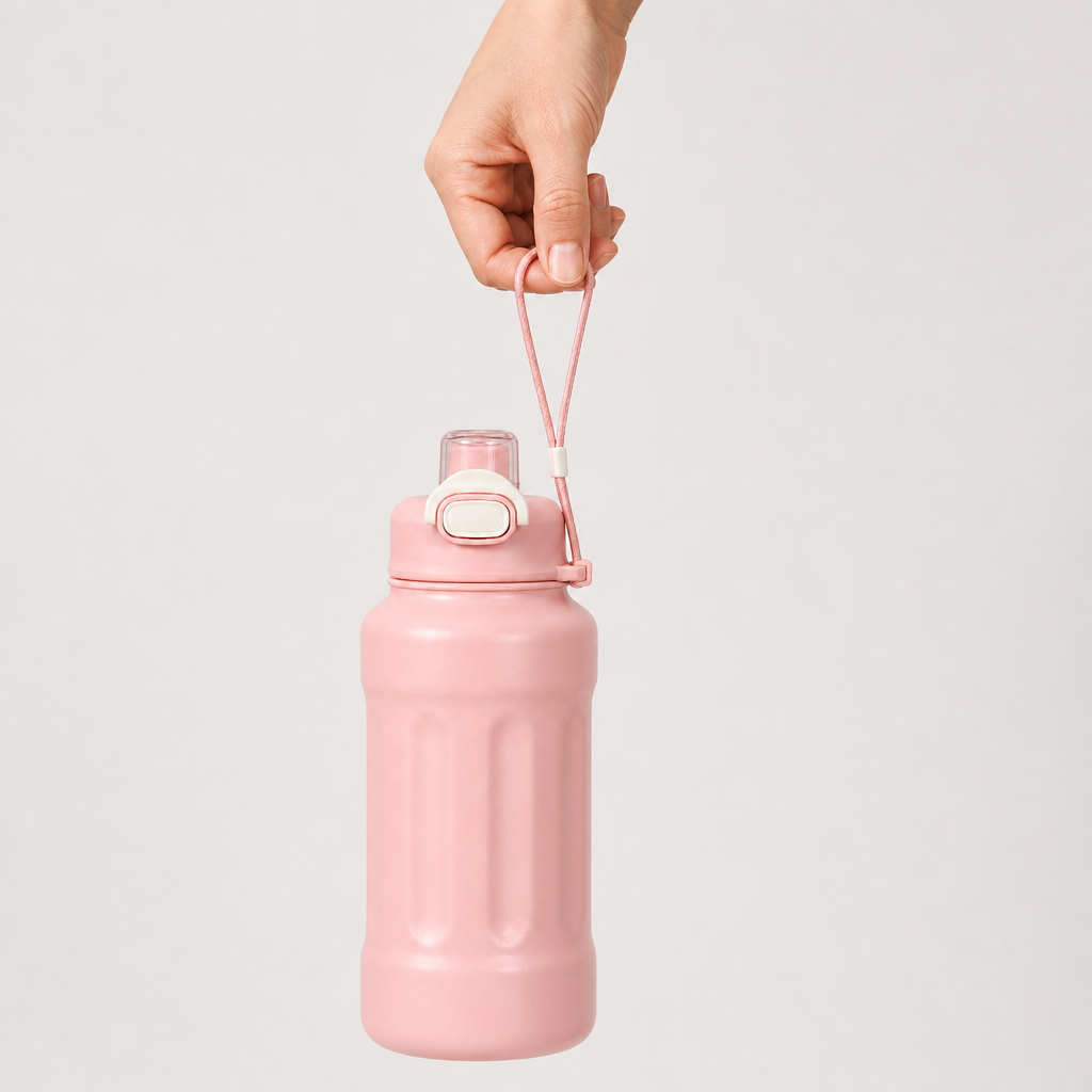 72 Pieces Sports Water Bottles with Carry Strap, 1000 ml, Pink