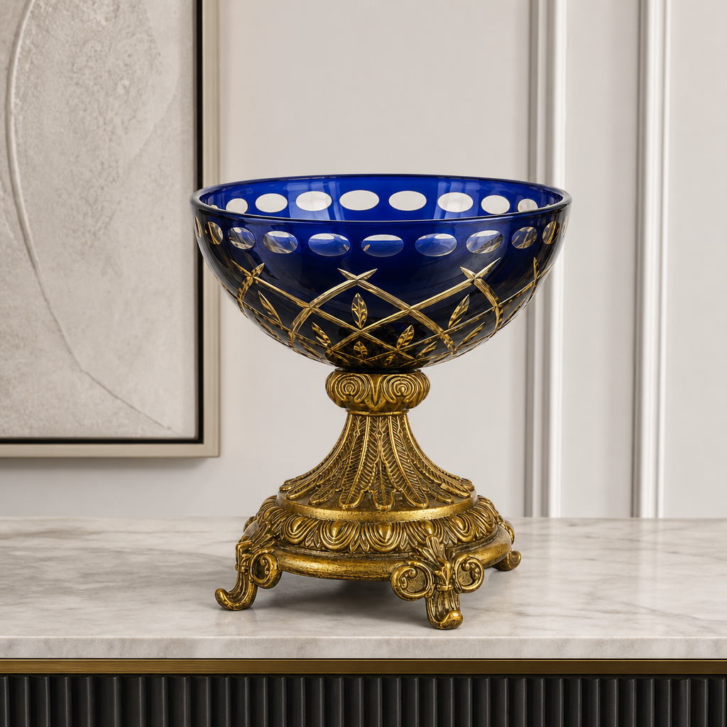 72 Pieces Decorative Pedestal Serving Bowl, Blue and Gold, 30 x 30 x 20 cm, 1 Piece