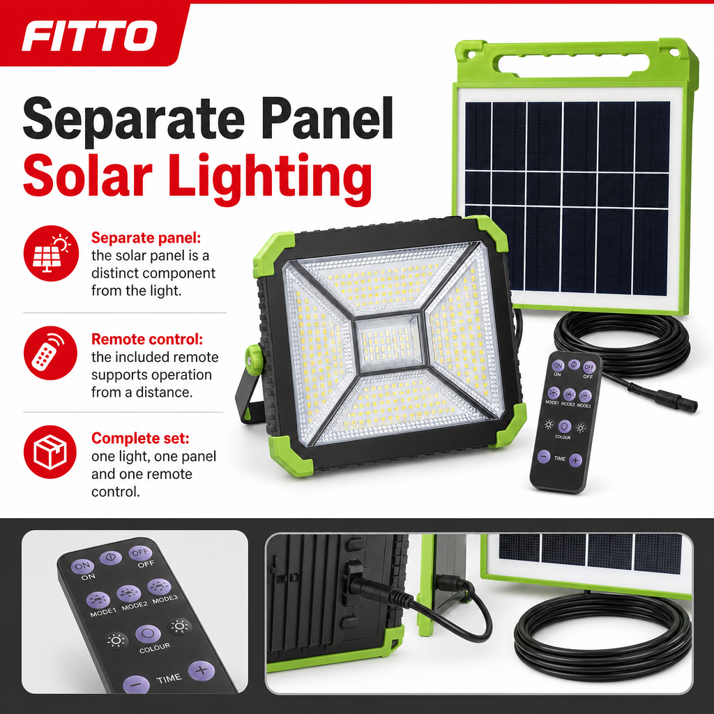 48 Pieces Solar LED Flood Light with Separate Solar Panel and Remote Control, Outdoor Garden Lighting, 1 Piece