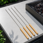 144 Pieces Stainless Steel Barbecue Skewer Set with Wooden Handles, 4-Piece, 45 cm