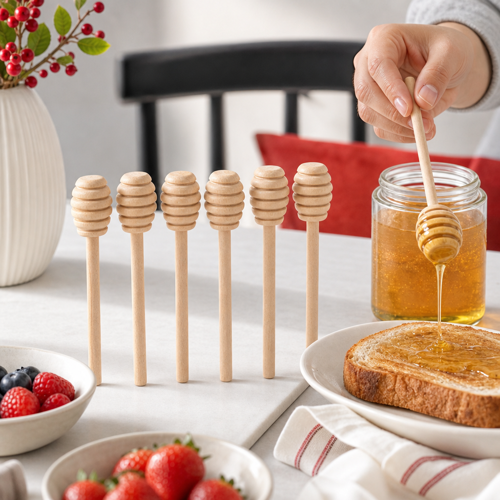 96 Pieces Natural Wooden Honey Dipper Sticks, 6 Pieces, 22 cm