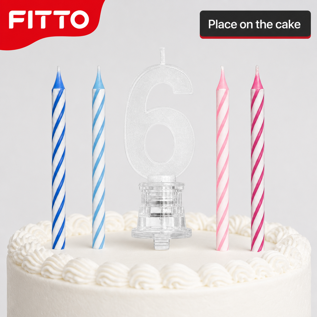 144 Pieces LED Happy Birthday Number 6 Cake Candle Set with 4 Slim Candles, 9 cm