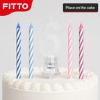 144 Pieces LED Happy Birthday Number 6 Cake Candle Set with 4 Slim Candles, 9 cm