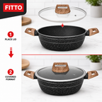 48 Pieces Forged Aluminium Casserole with Glass Lid, 20 x 9 cm, Black Speckled