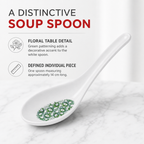 240 Pieces Chinese Soup Spoon, White with Green Floral Pattern, 14 cm