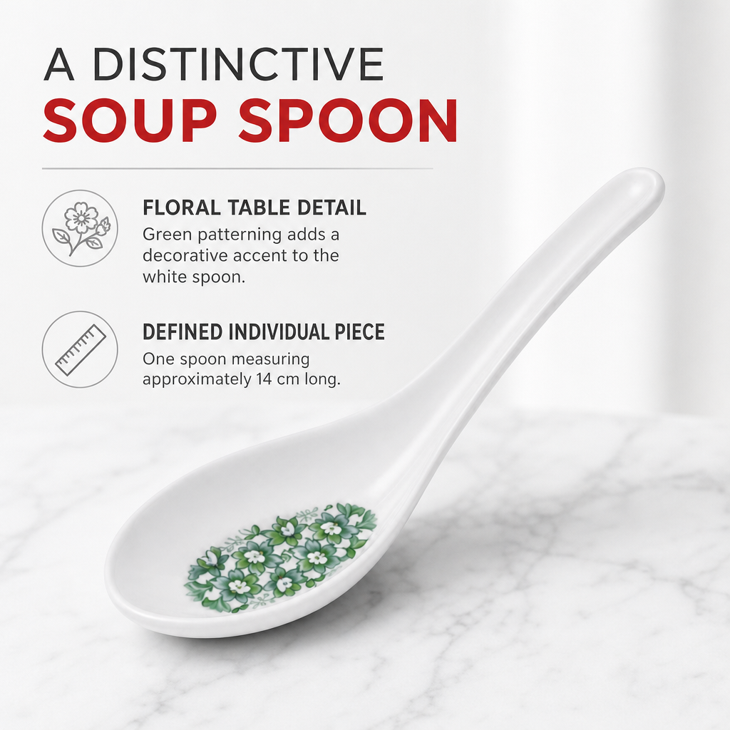 240 Pieces Chinese Soup Spoon, White with Green Floral Pattern, 14 cm
