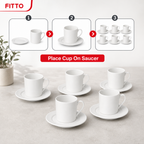 72 Pieces Ceramic Tea and Coffee Cup and Saucer Set, White, 12 Pieces