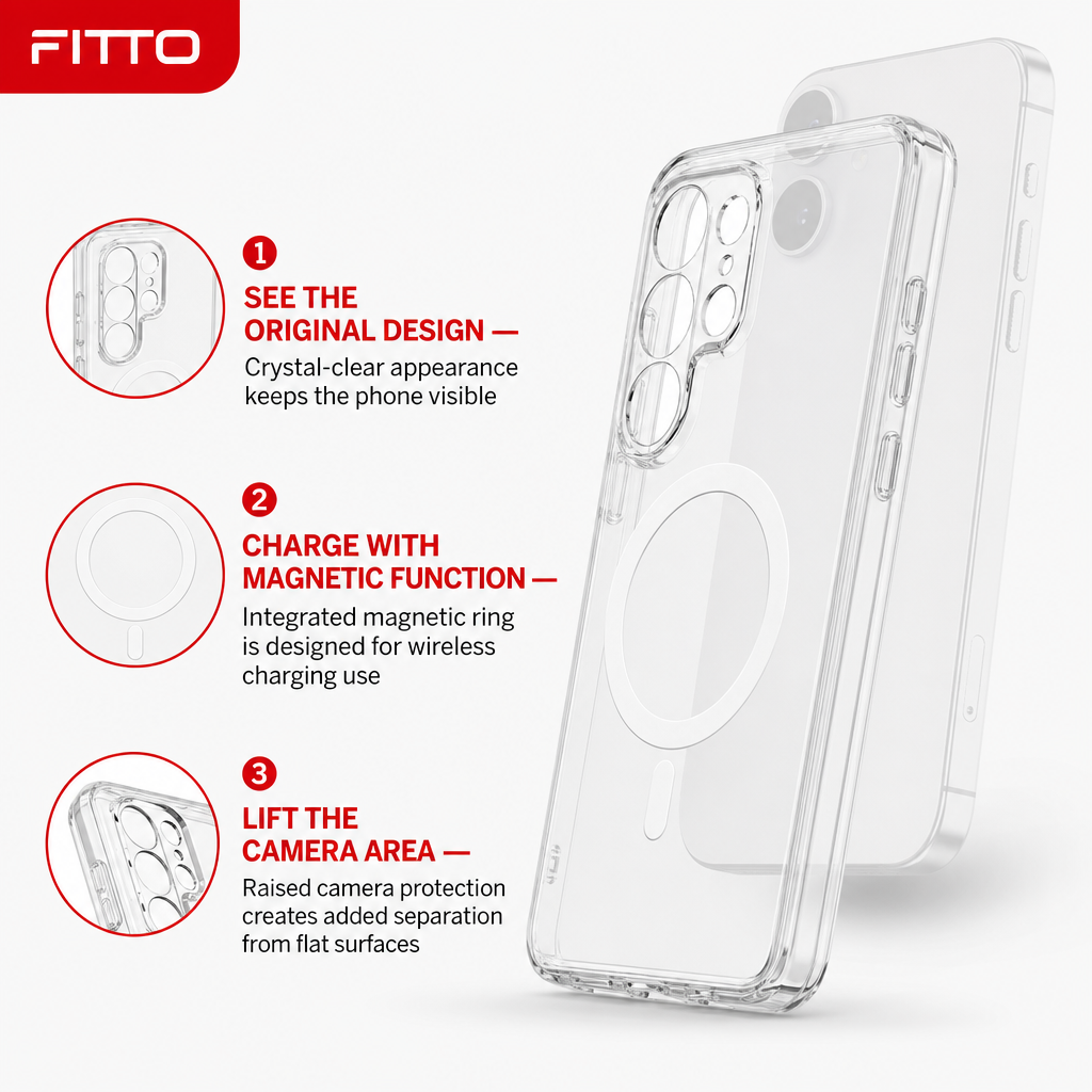 96 Pieces Crystal Clear Magnetic Phone Cases with Ring and Raised Camera Protection