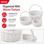 48 Pieces Round Wicker Basket Set with Handles, White, 3 Piece