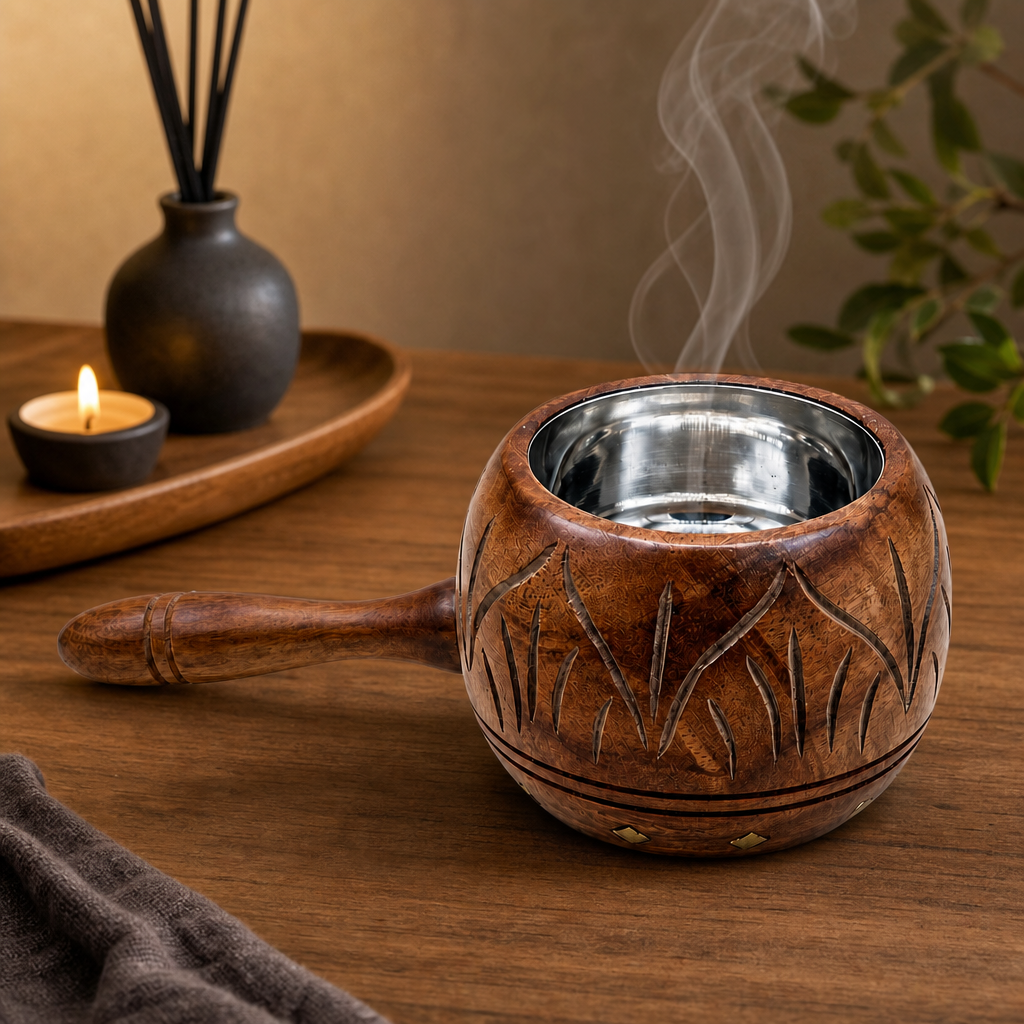 72 Pieces Wooden Incense Burner Bowl with Handle, Metal-Lined 4.3 Inch