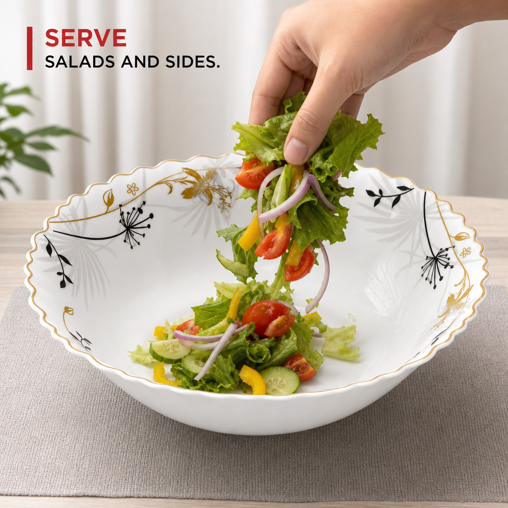 96 Pieces Opal Salad Bowl, 7 Inch, White Floral Serving Tablewares for Home Dining