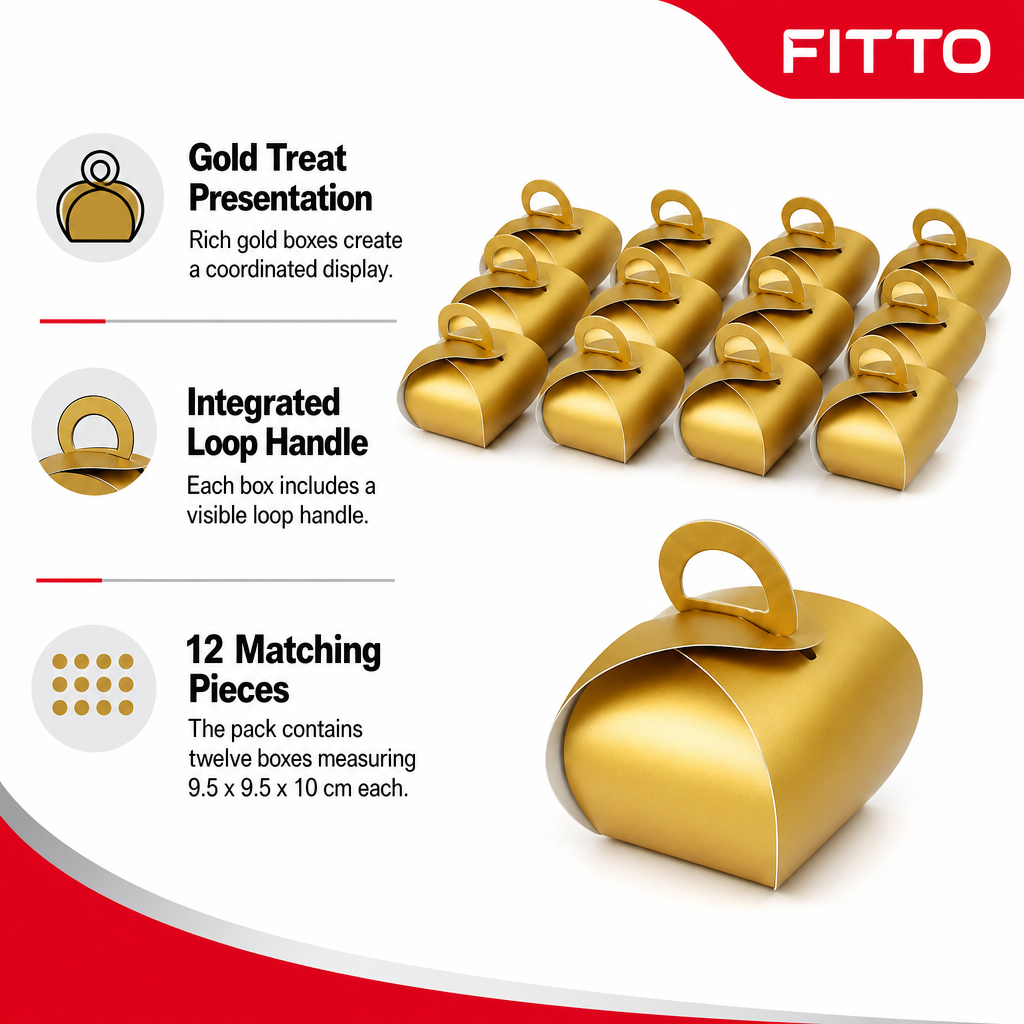 96 Pieces Gold Handle Candy Favor Boxes, 9.5 x 9.5 x 10 cm, 12 Pieces