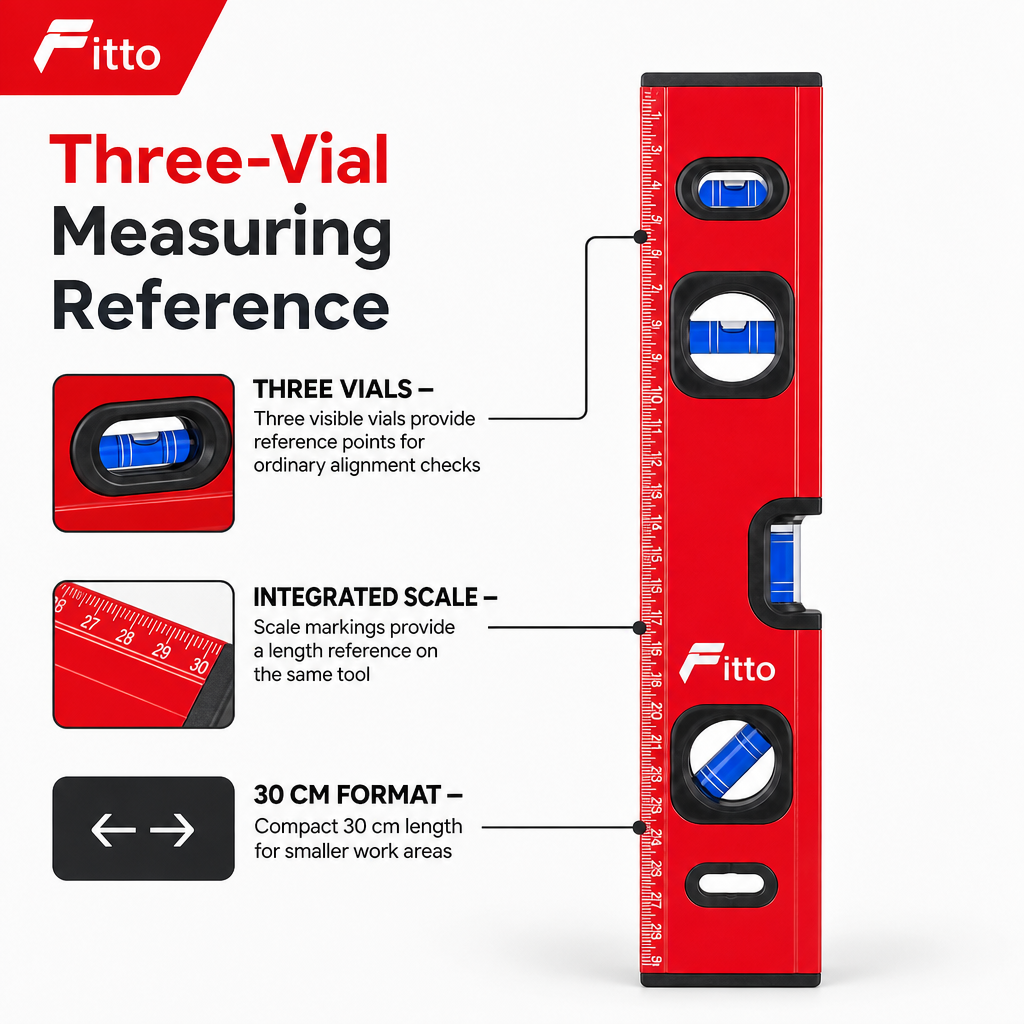96 Pieces Spirit Level 30 cm (12 Inch), Red Aluminum Level with 3 Vials and Integrated Measuring Scale