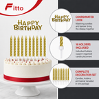 120 Pieces Gold Metallic Birthday Candle Set, 16 Spiral Candles, 16 Holders and Birthday Banner