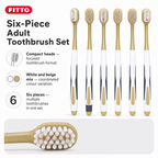 144 Pieces Adult Toothbrushes with Compact Heads, White and Beige, 6 Pieces