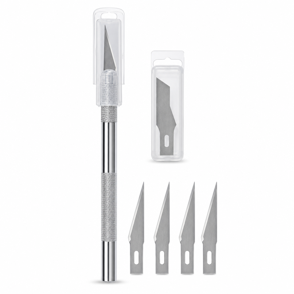 120 Pieces Precision Hobby Knife Set with 5 Spare Blades, 14 cm, Silver, 6-Piece Set