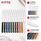 144 Pieces Stainless Steel Table Knife Set with Coloured Handles, 12-Piece