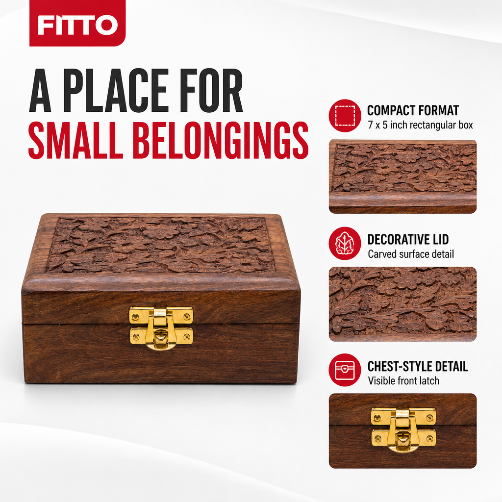 120 Pieces Wooden Rectangular Storage Box, Carved Lid and Front Latch, 7 x 5 Inch