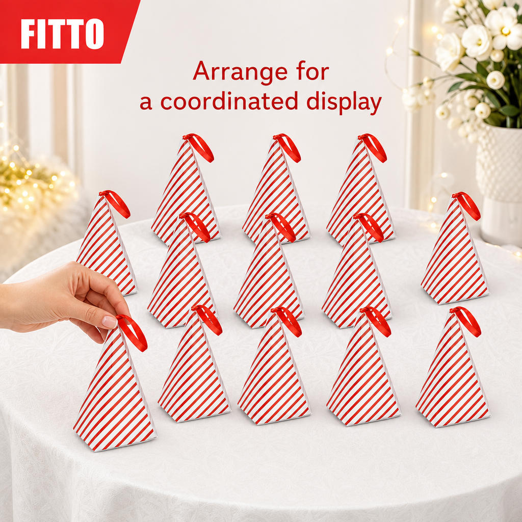 96 Pieces Red and White Cone-Shaped Favor Boxes with Ribbon, 11.5 x 18 cm, 12 Pieces