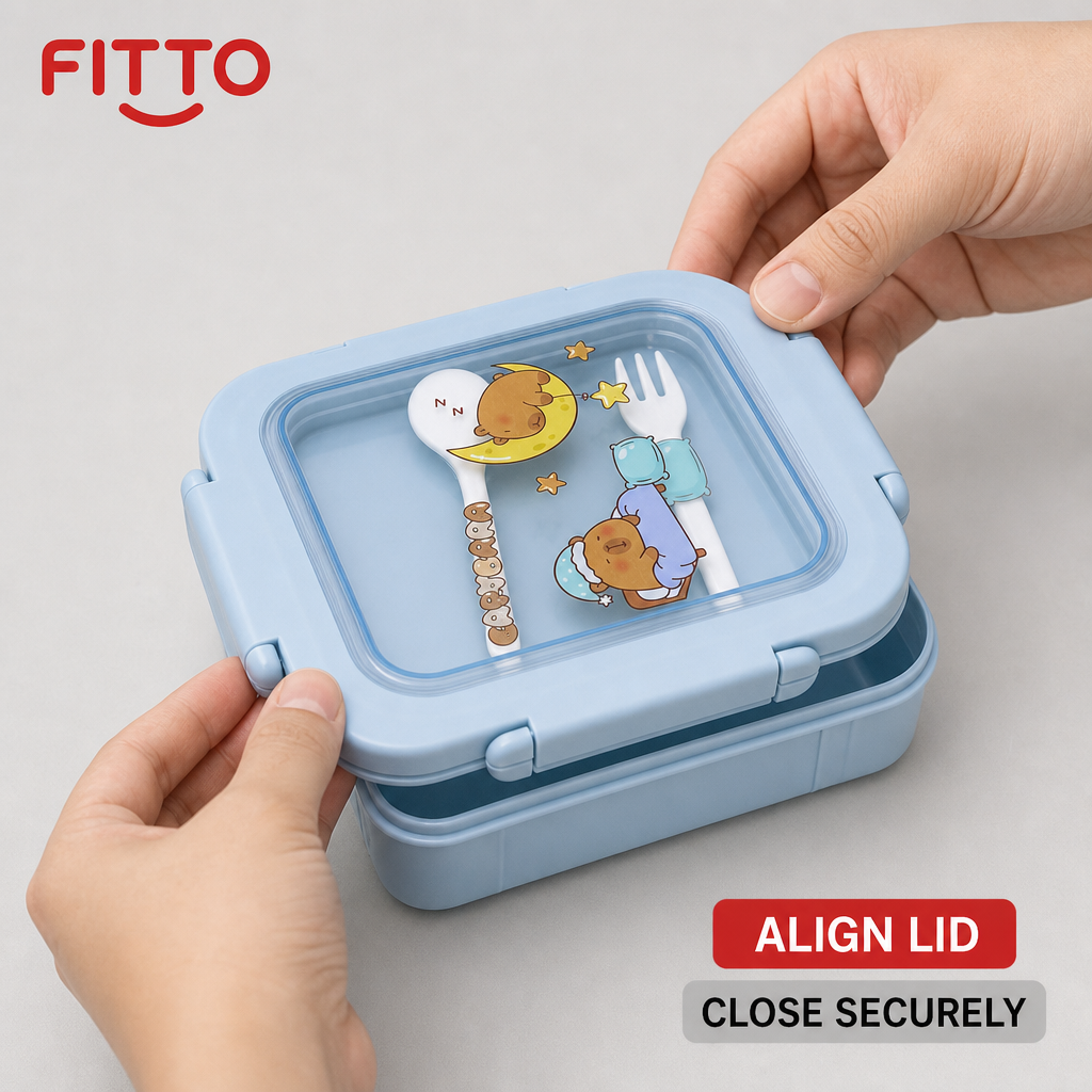 96 Pieces Blue Rectangular Lunch Box with Cartoon Print and Secure Lid, 1 Piece, 22 x 17 x 9 cm
