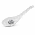 240 Pieces Melamine Chinese Soup Spoon, White with Grey Geometric Pattern, 14 cm