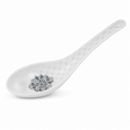 240 Pieces Melamine Chinese Soup Spoon, White with Grey Geometric Pattern, 14 cm