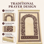 72 Pieces Prayer Mats, Turkish Style with Decorative Floral Border, Fringed Edge, Single Mat