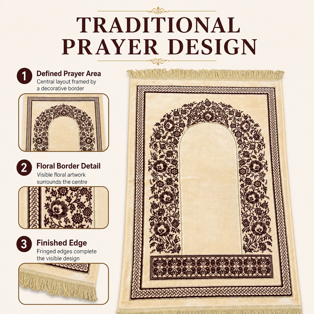 72 Pieces Prayer Mats, Turkish Style with Decorative Floral Border, Fringed Edge, Single Mat