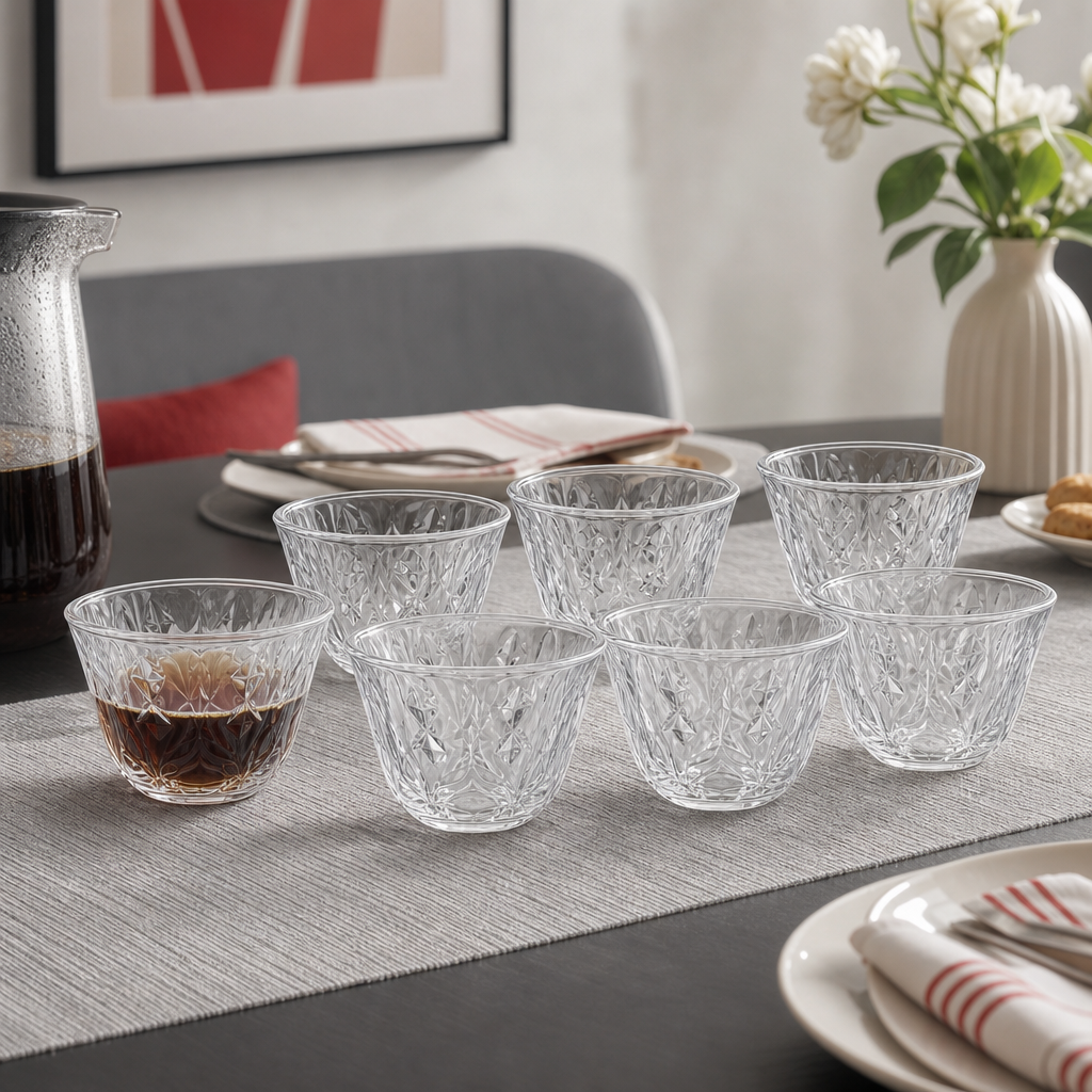 96 Pieces Clear Glass Cawa Cups with Embossed Floral Design, 6 Pieces
