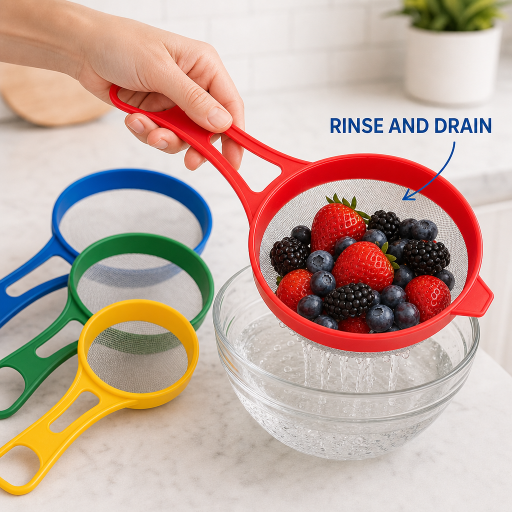 96 Pieces Plastic Mesh Strainer Set, 4-Piece Multicolor Kitchen Sieve Collection for Rinsing and Draining