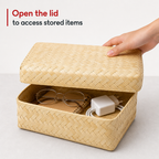 96 Pieces Handwoven Bamboo Rectangular Storage Box with Lid, 8 x 5 Inch, Natural Finish