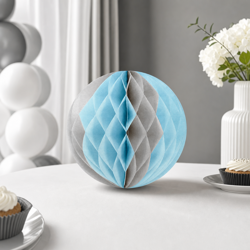 240 Pieces Paper Honeycomb Ball Decoration, Grey And Light Blue, 25 cm, 1 Piece