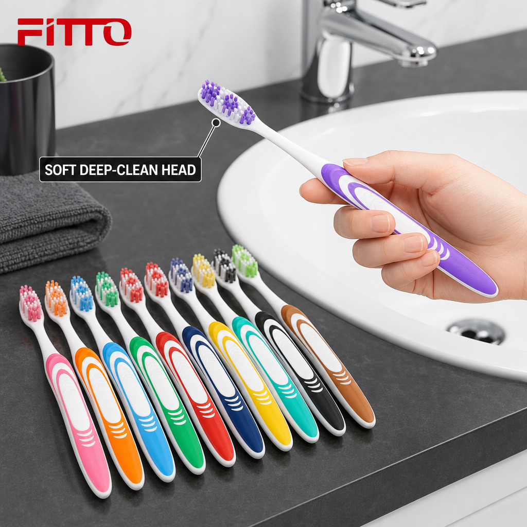 96 Pieces Adult Toothbrushes with Soft Deep-Clean Head, Assorted Colours, 12 Pieces